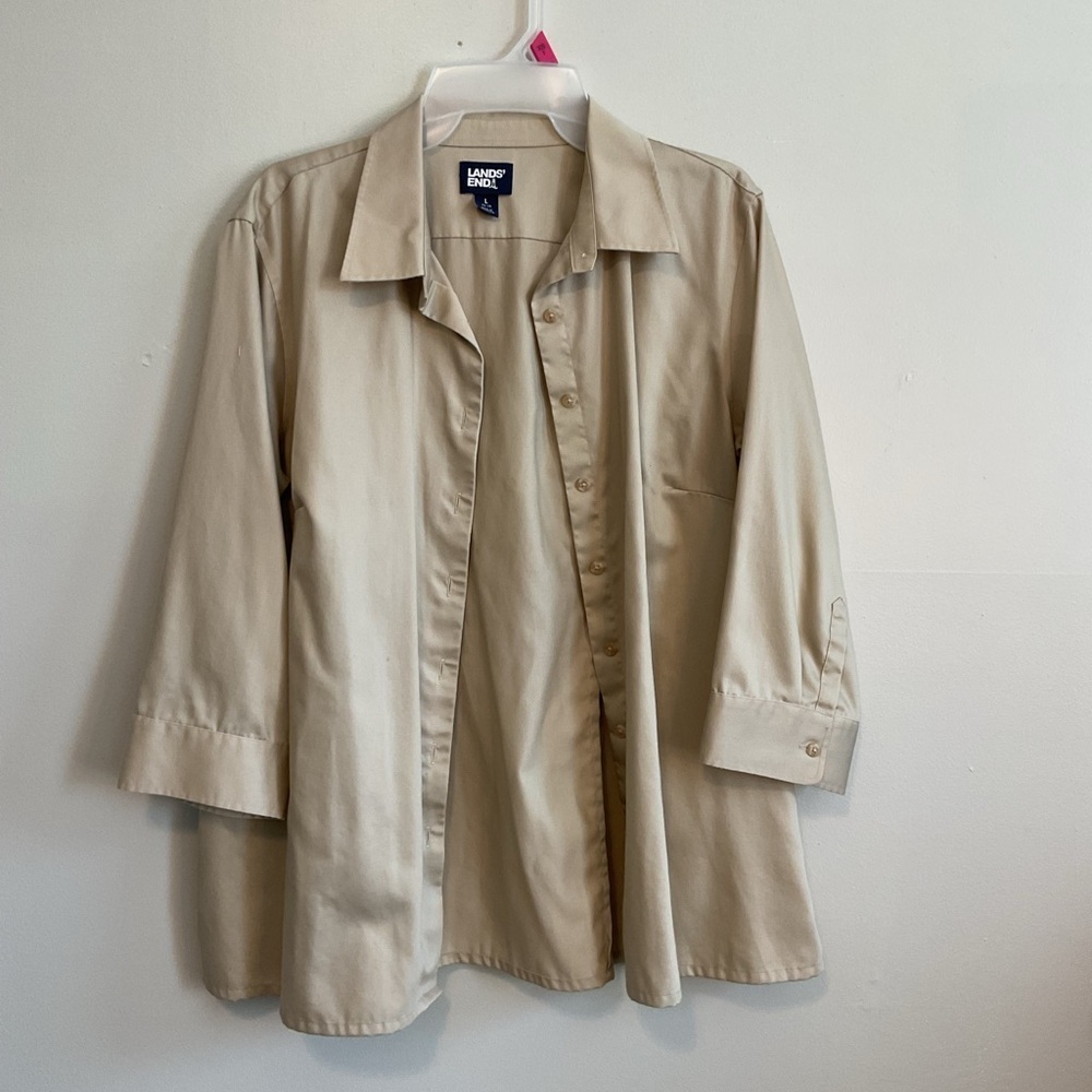 Preppy Long Sleeve Button Down Minimalist Cotton Summer Vacation Shirt Large - Picture 4 of 7